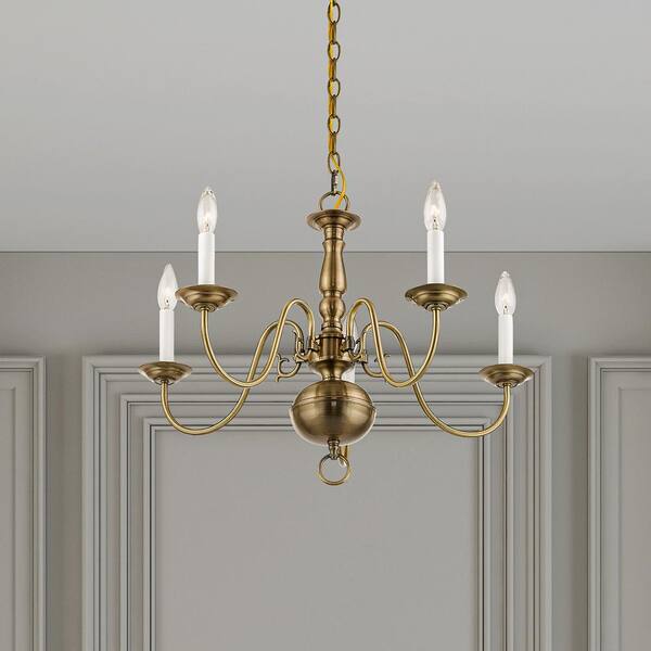 Livex Lighting Williamsburgh 5 Light Antique Brass Chandelier 5005-01 - The Home  Depot