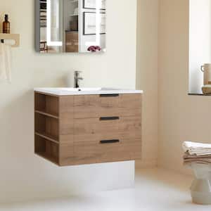 30 in. W x 18.3 in. D x 22.4 in. H Single Sink Freestanding Bath Vanity in Imitative Oak with Resin Basin White Top