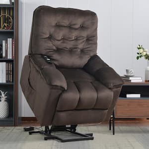 35 in. Width Big and Tall Brown Fabric Tufted Lift Recliner