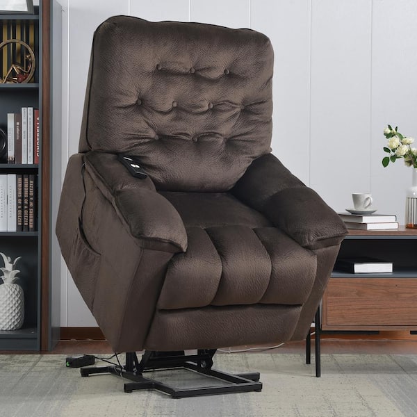 Merax 35 in. Width Big and Tall Brown Fabric Tufted Lift Recliner
