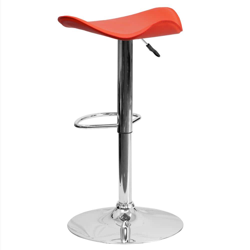 Sleek Orange Vinyl and Chrome Adjustable Swivel Barstool