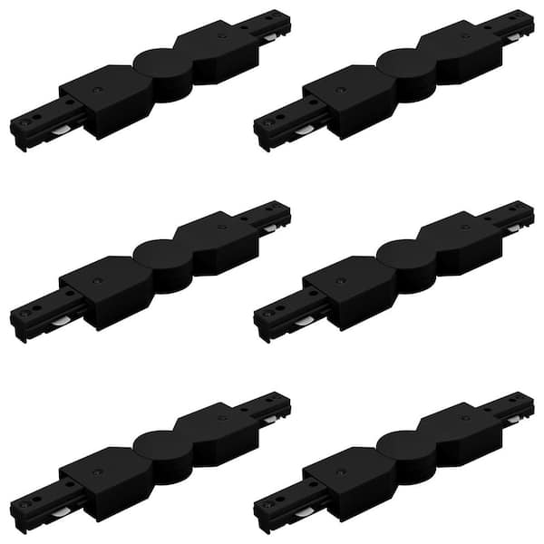 H Track Light Adjustable Connector, Single Circuit 3-Wire Track Light Accessories, 120V Live Power Source, Black 6 Pack