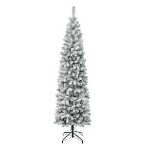 7.5 ft. First Traditions Unlit Acacia Pencil Slim Flocked Artificial Christmas Tree