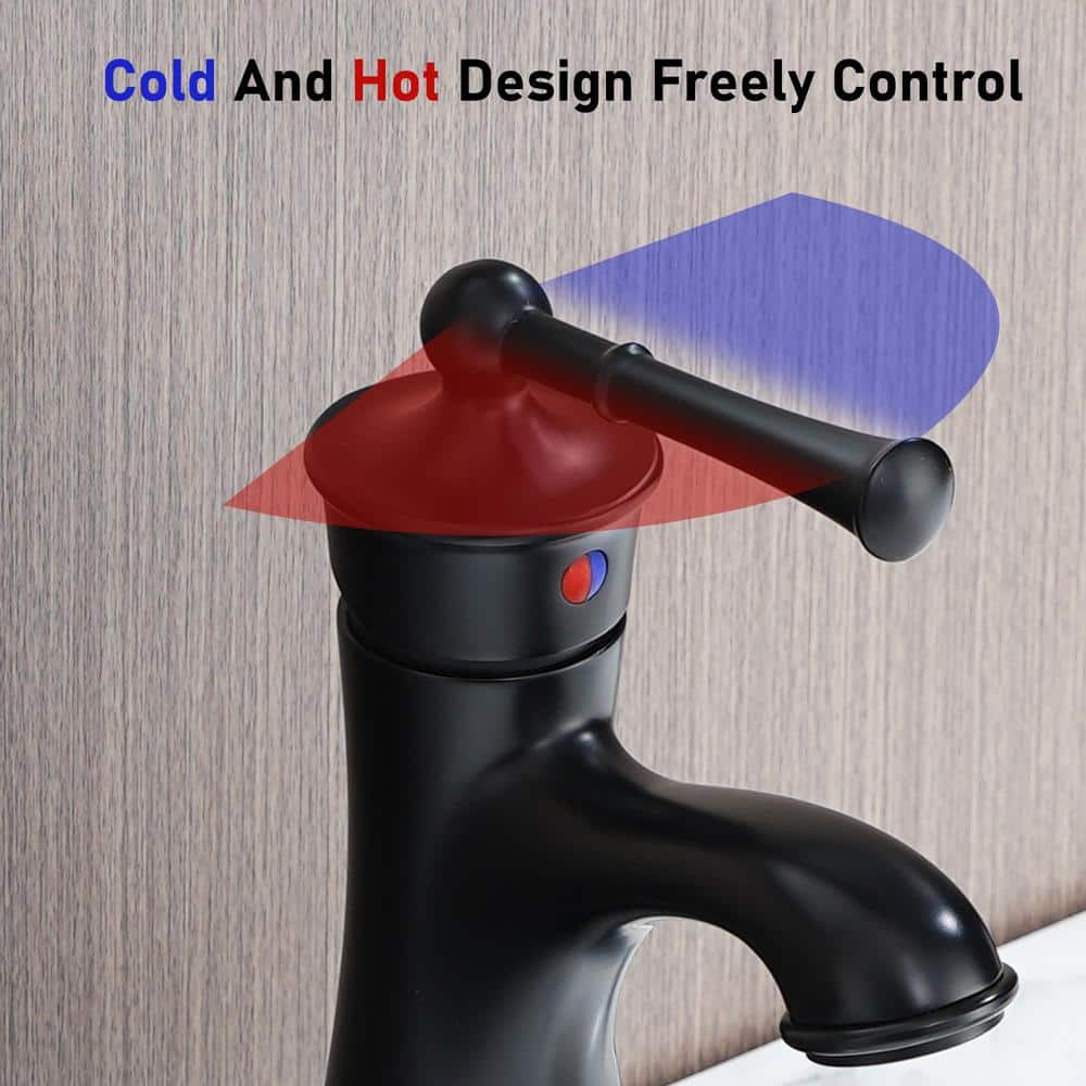 Matte Black Single Handle Bathroom Faucet with Drain Assembly