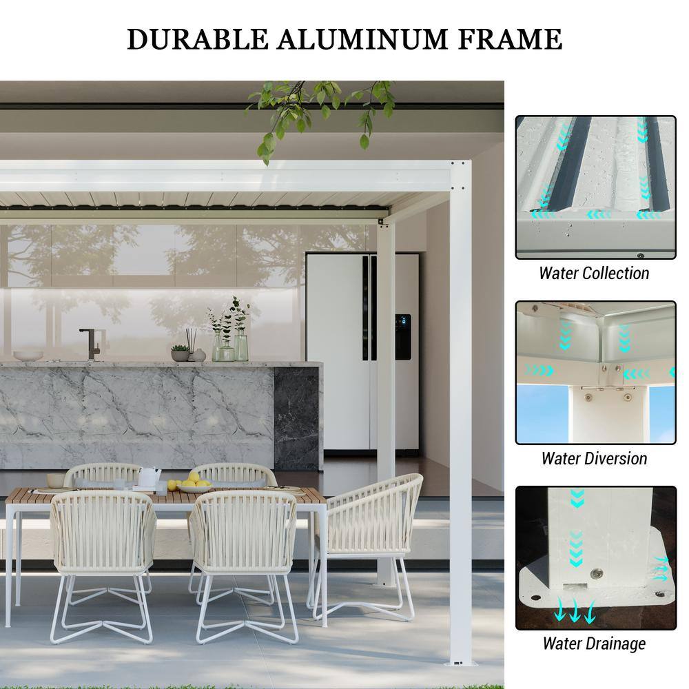 White 10' x 10' Aluminum Louvered Pergola with Adjustable Roof