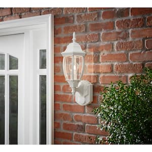 Alexandria 17.3 in. White 1-Light Farmhouse Motion Sensing Hardwired Outdoor Wall Light Lantern Sconce, No Bulb Included