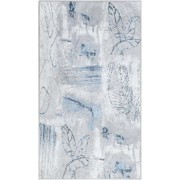 Unique Loom Kamala Washable Foliage Ivory Gray 3 ft. 3 in. x 5 ft. 3 in. Area Rug