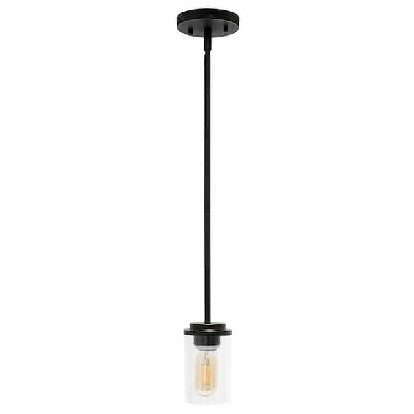 Lalia Home 5.75 in. 1-Light Restoration Bronze Standard Pendant Industrial Farmhouse Adjustable Hanging Clear Cylinder Glass