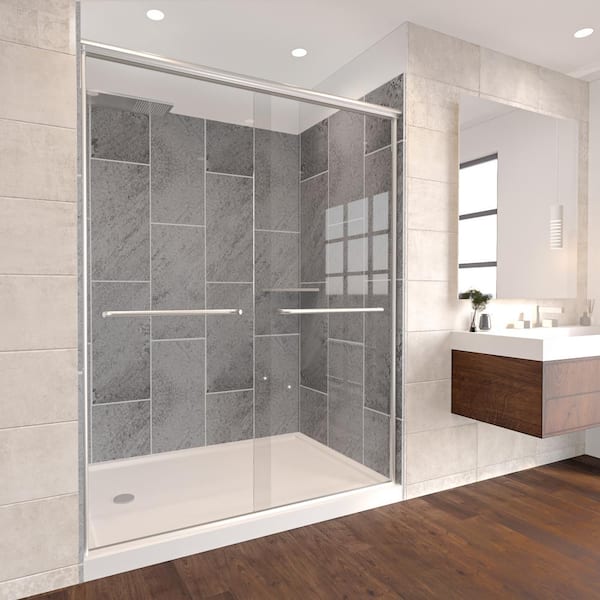 NuVo Slate Grey-Rainier 60 in. x 30 in. x 83 in. Base/Wall/Door Rectangular Alcove Shower Stall/Kit Chrome Left