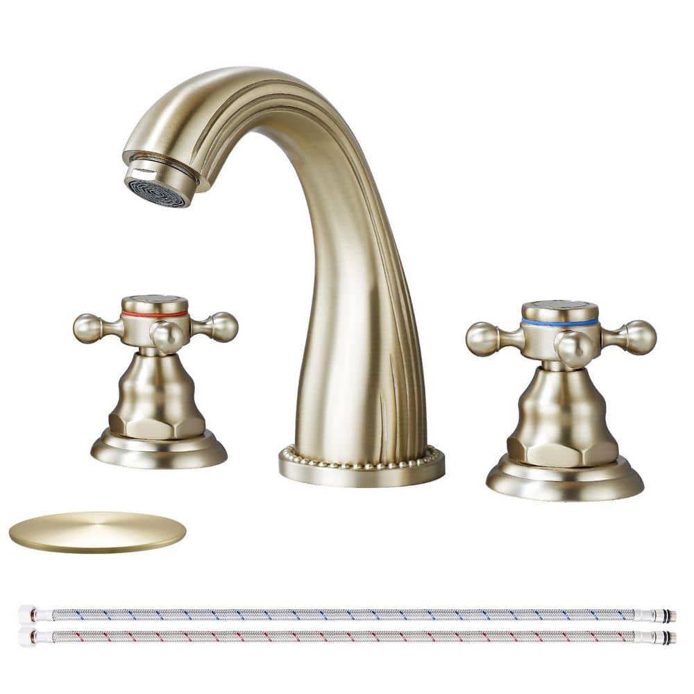 Double Handles 8 in. Widespread Bathroom Faucet 3-Hole Sink Faucet with Pop-Up Drain in Brushed Gold price history on PriceWatchPro