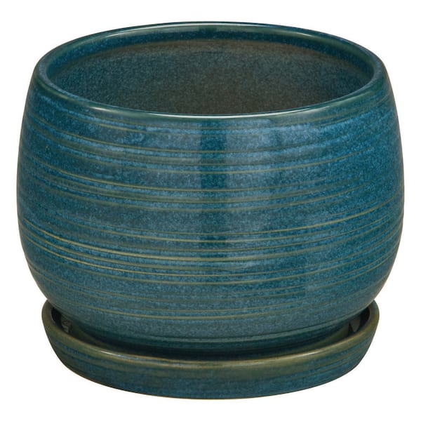 6.5 in. Schuyler Blue Glazed Ceramic Decorative Planter (6.5 in. D x 5 in. H) with Drainage Hole