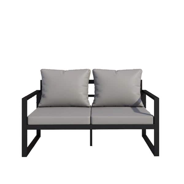 Willit 1-Piece Metal Outdoor 2-Seat Couch with Gray Cushions