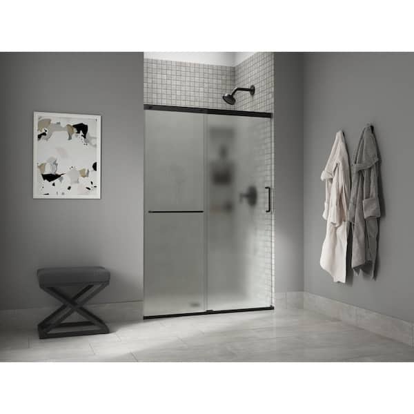 KOHLER Elate 44-48 in. W x 71 in. H Sliding Frameless Shower Door in Matte Black with Thick Frosted Glass