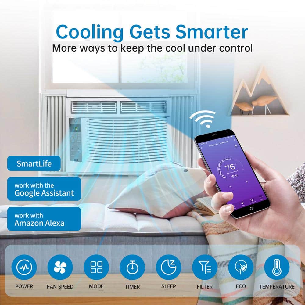 White 6,000 BTU Window Air Conditioner with Remote and Smart Control