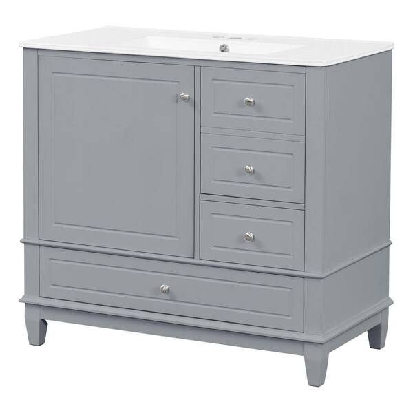 Ziyudura 36 in. Single Sink Freestanding Gray Bath Vanity with