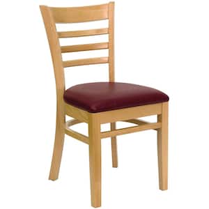 Hercules Series Natural Wood Ladder Back Wooden Restaurant Chair with Burgundy Vinyl Seat