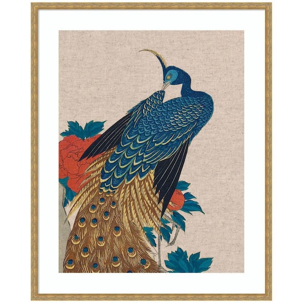 Mila "Peacock and Peonies" by The Art Institute of Chicago Birds Framed Art Print 42 in. x 34 in.