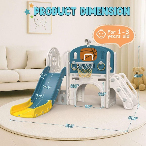 SEEUTEK 9-in-1 Toddler Slide Playset-Ring Toss, Basketball Hoop