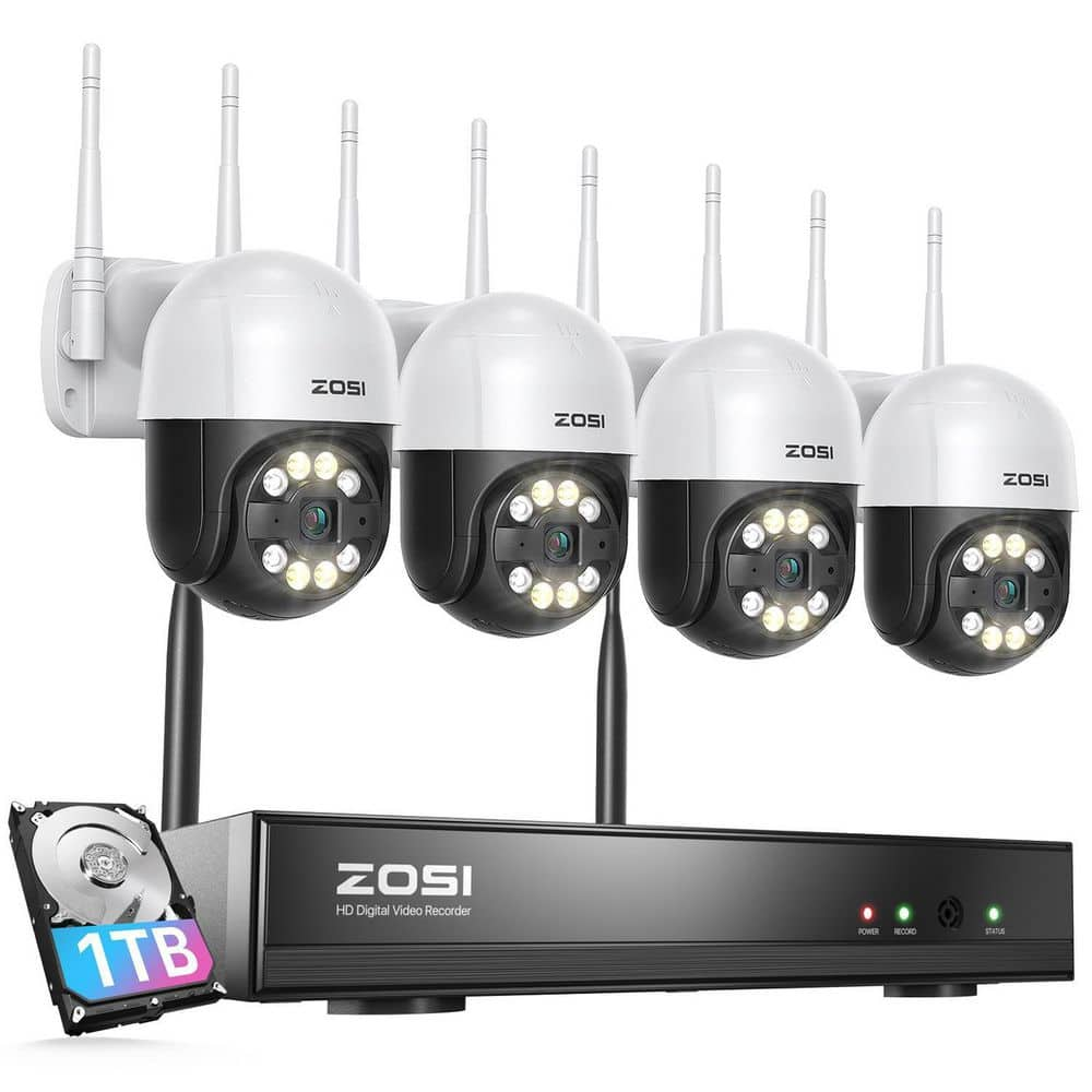 Wireless 8-Channel 3MP 1TB NVR Security Camera System with 355° Pan Tilt Outdoor Cameras, Color Night Vision 2-Way Audio -  ZOSI, 8AP-2893W4-10