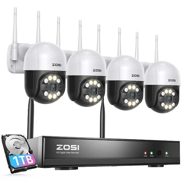 ZOSI Wireless 8-Channel 3MP 1TB NVR Security Camera System with 355° Pan Tilt Outdoor Cameras, Color Night Vision 2-Way Audio