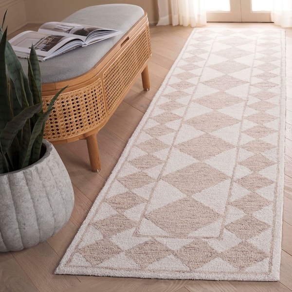 Ebony 2 ft. x 9 ft. Light Brown/Ivory Border Diamond Runner Rug