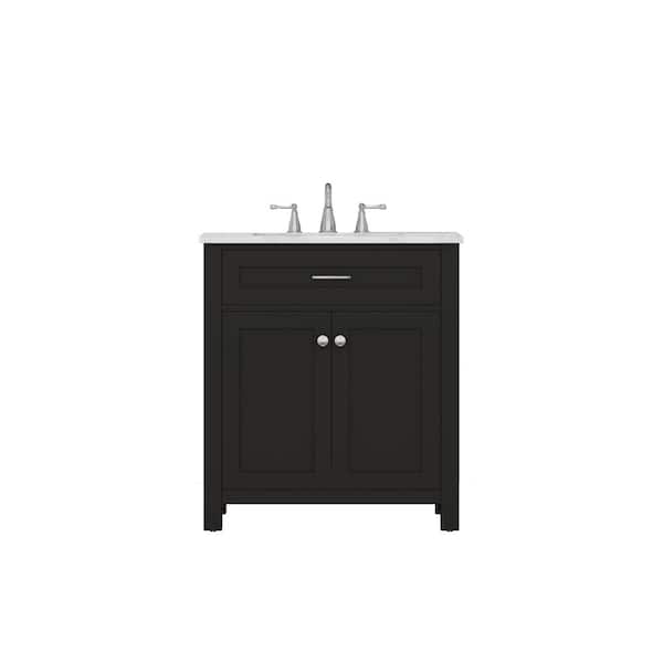 Alya Bath Norwalk 30 in. W x 34.2 in. H x 22 in. D Bath Vanity in Espresso with Marble Vanity Top with White Basin