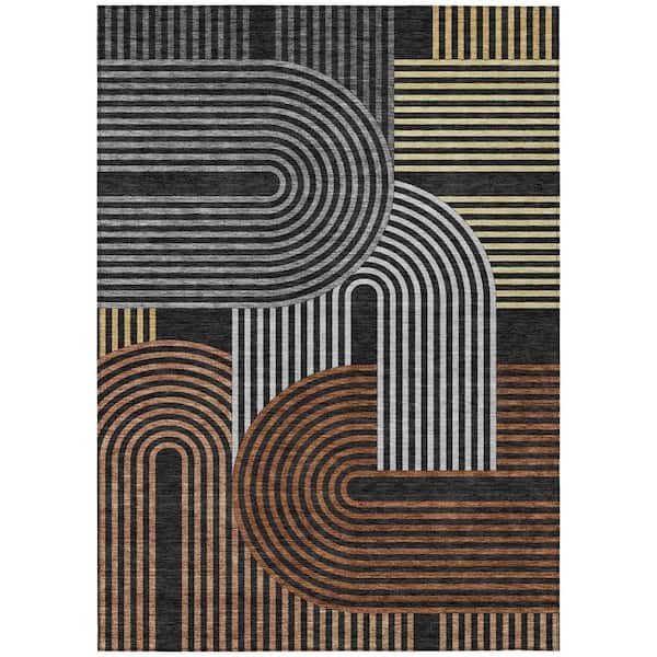 Chantille Machine Washable Indoor/Outdoor Abstract ACN2549 Black 8 ft. x 10 ft. Area Rug