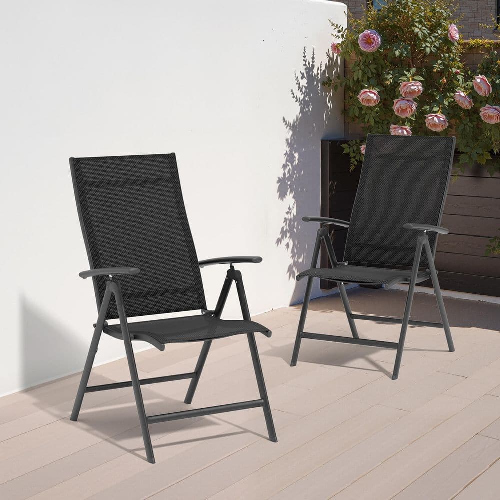 Adjustable Backrest Metal Patio Outdoor Dining Chairs in Black (Set of 2) price history on PriceWatchPro