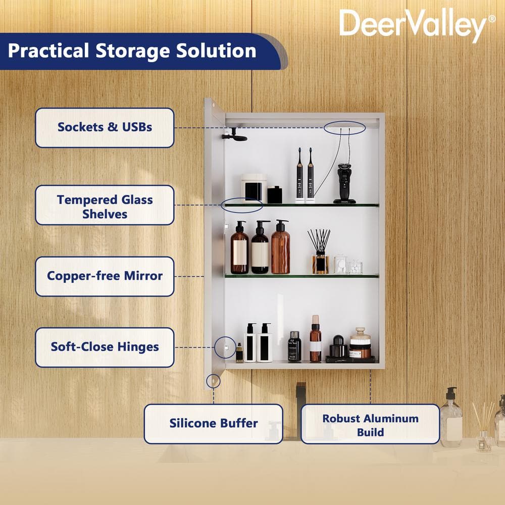 24'' W x 36'' H LED Lighted Wall Mounted Medicine Cabinet with Mirror