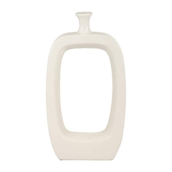 18 in. Ivory Ceramic Cut Out Decorative Vase