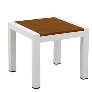 18 in. White and Brown Square Polyresin Top End Table