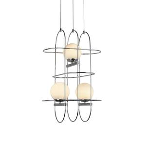 Lyra 16 in.16-Watt Integrated LED Chandelier with 3 Glass Shades and Polished Chrome Cage Island Hanging Pendant Light