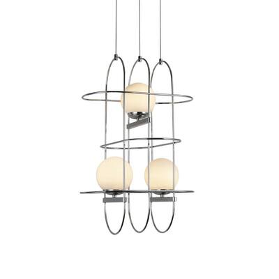 Lyra 16-Watt Integrated LED Chrome Chandelier with 3 Glass Shades and Polished Chrome Cage Island Lighting