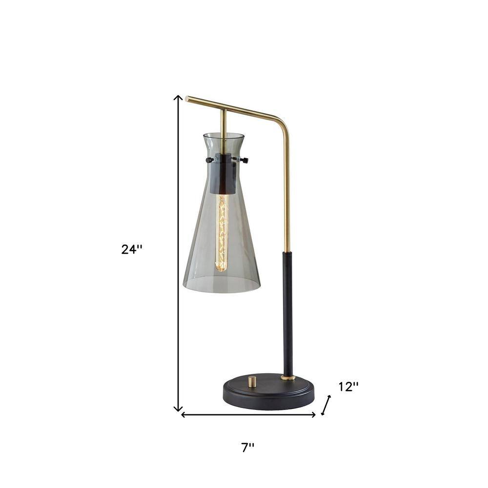 24'' Black and Gold Metal Desk Lamp with Smoked Glass Shade