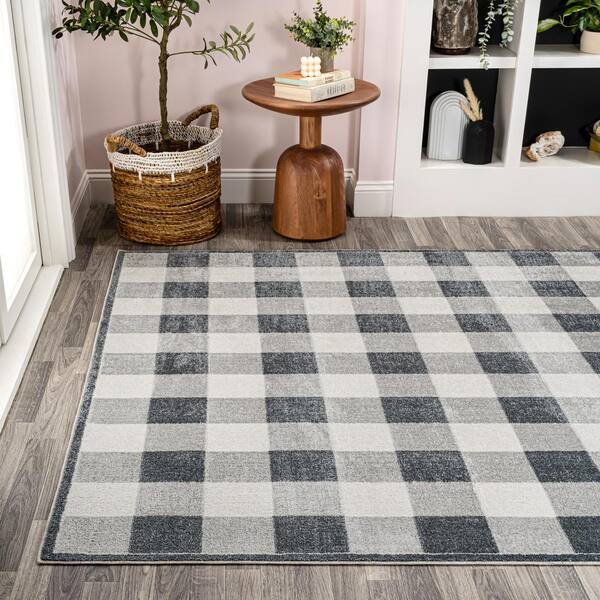 Plaid Black and Cream Washable on sale Rug