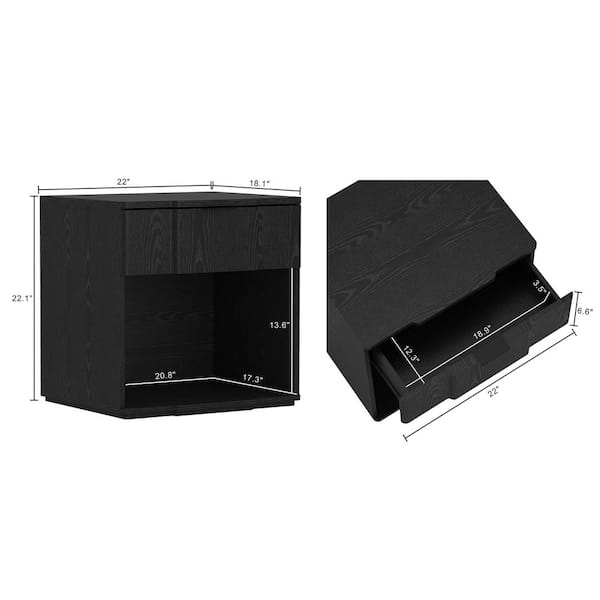 Manhattan Comfort Clive Mid-Century Modern Black 1-Drawer 22 in. W
