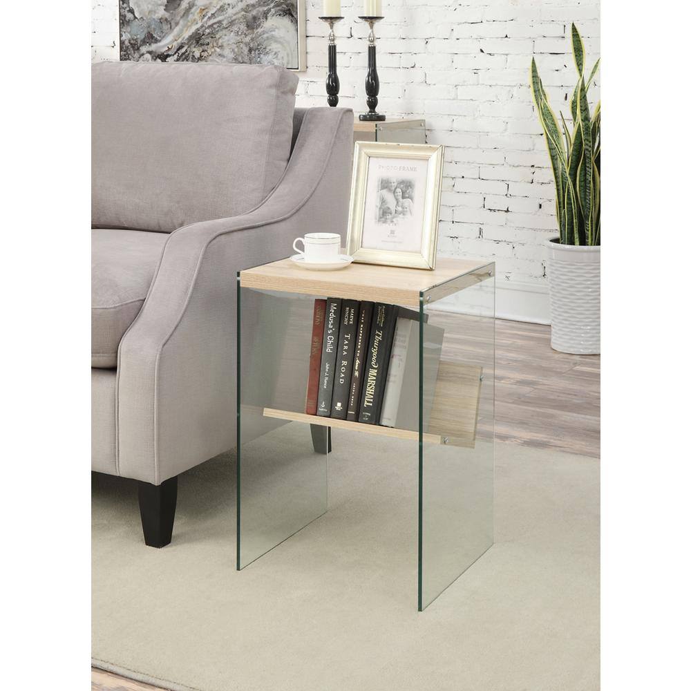 Soho Weathered White Wood and Glass Square End Table