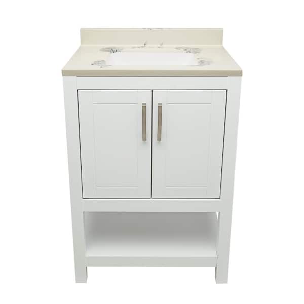 Ella Taos 25 in. W x 19. in D. x 36 in. H Bath Vanity in White with Cultured Marble Carrera Top with White Basin