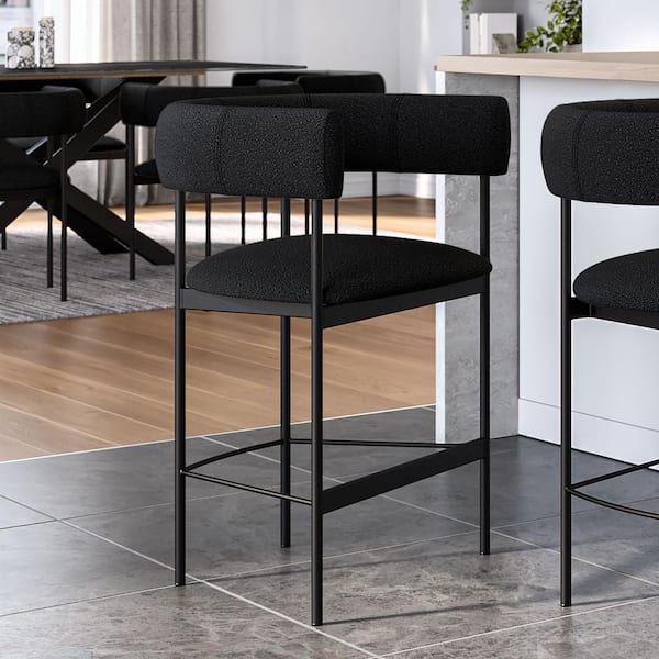 Amisco Julius 30.75 in. Charcoal Grey Boucle Polyester / Black Metal Bar Stool