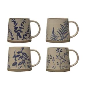 15.5 oz. Blue Stoneware Beverage Mugs (Set of 4)