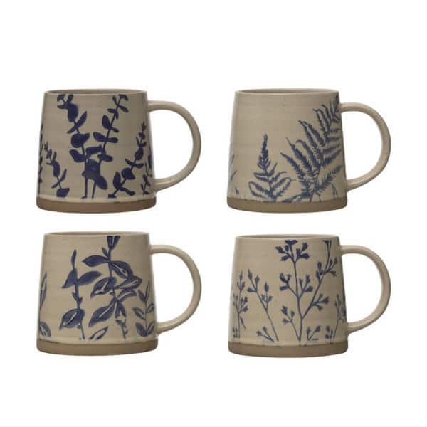Storied Home 15.5 oz. Blue Stoneware Beverage Mugs (Set of 4)