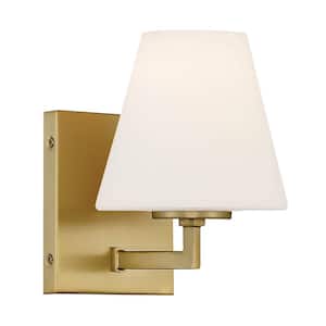 Palmyra 6.5 in. 1-Light Brushed Gold Modern Wall Sconce with Etched Opal Glass Shade