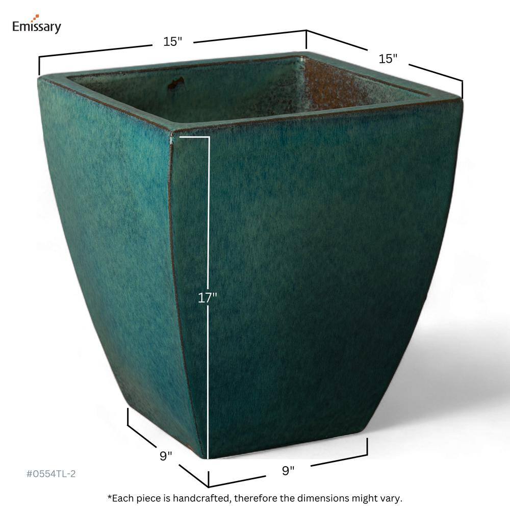 Teal Ceramic Square Planter for Indoor/Outdoor Use