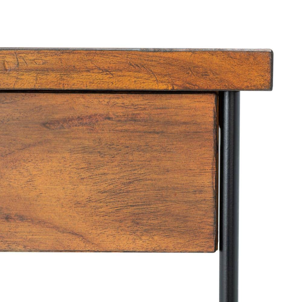 Eris Traditional Brown Wood and Black Metal Accent Table with Storage