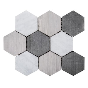 Tread Gray 12 in. x 10.5 in. Hexagon Textured Marble Wall and Floor Mosaic Tile (8.75 sq. ft./Case)