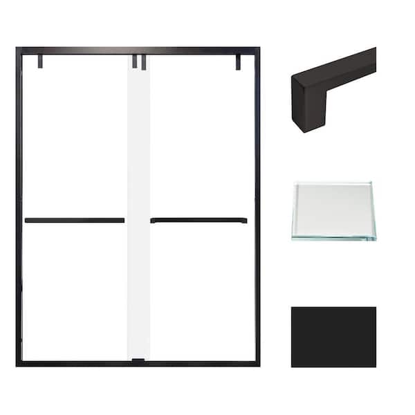 Transolid Eden 60 in. W x 80 in. H Sliding Semi-Frameless Shower Door in Matte Black with Low Iron Glass