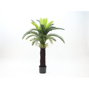52 in. Green Artificial Cycas Palm Tree in Black Drop in Pot