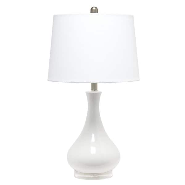 Elegant Designs 26.25 in. White Ceramic Tear Drop Shaped Table Lamp