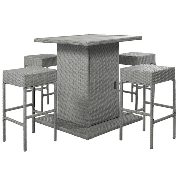 Clihome 4-Pieces Rattan Wicker Outdoor Patio Set Loveseat and Chairs with Table and White Cushions Seat