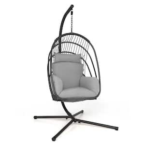 3.6 ft. Free Standing Hanging Folding Egg Chair Hammock with Stand Soft Cushion Pillow Swing Grey
